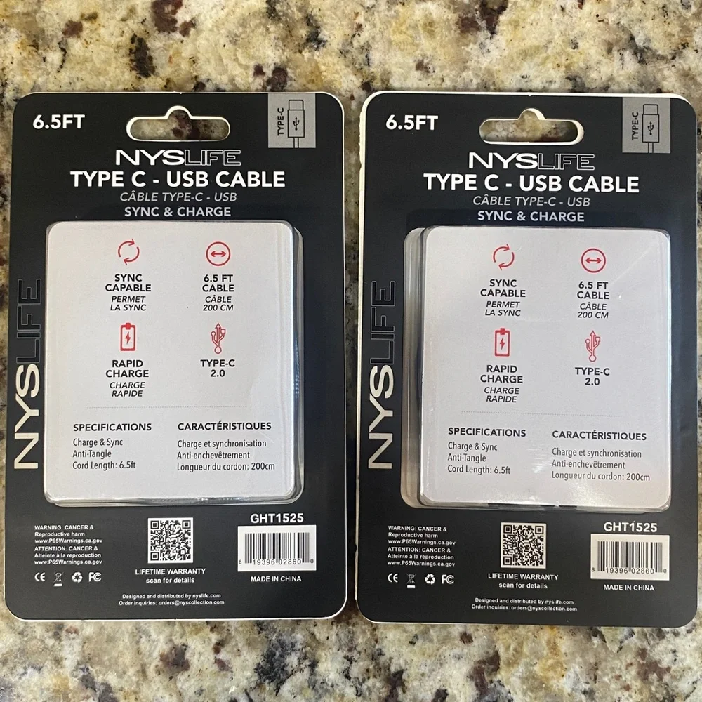 Silver Type-C USB Cable - 6.5FT